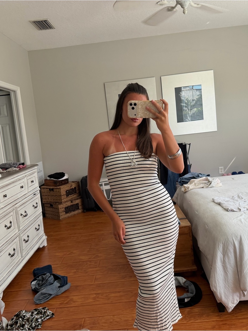 Striped Tube Maxi Dress in White and Black